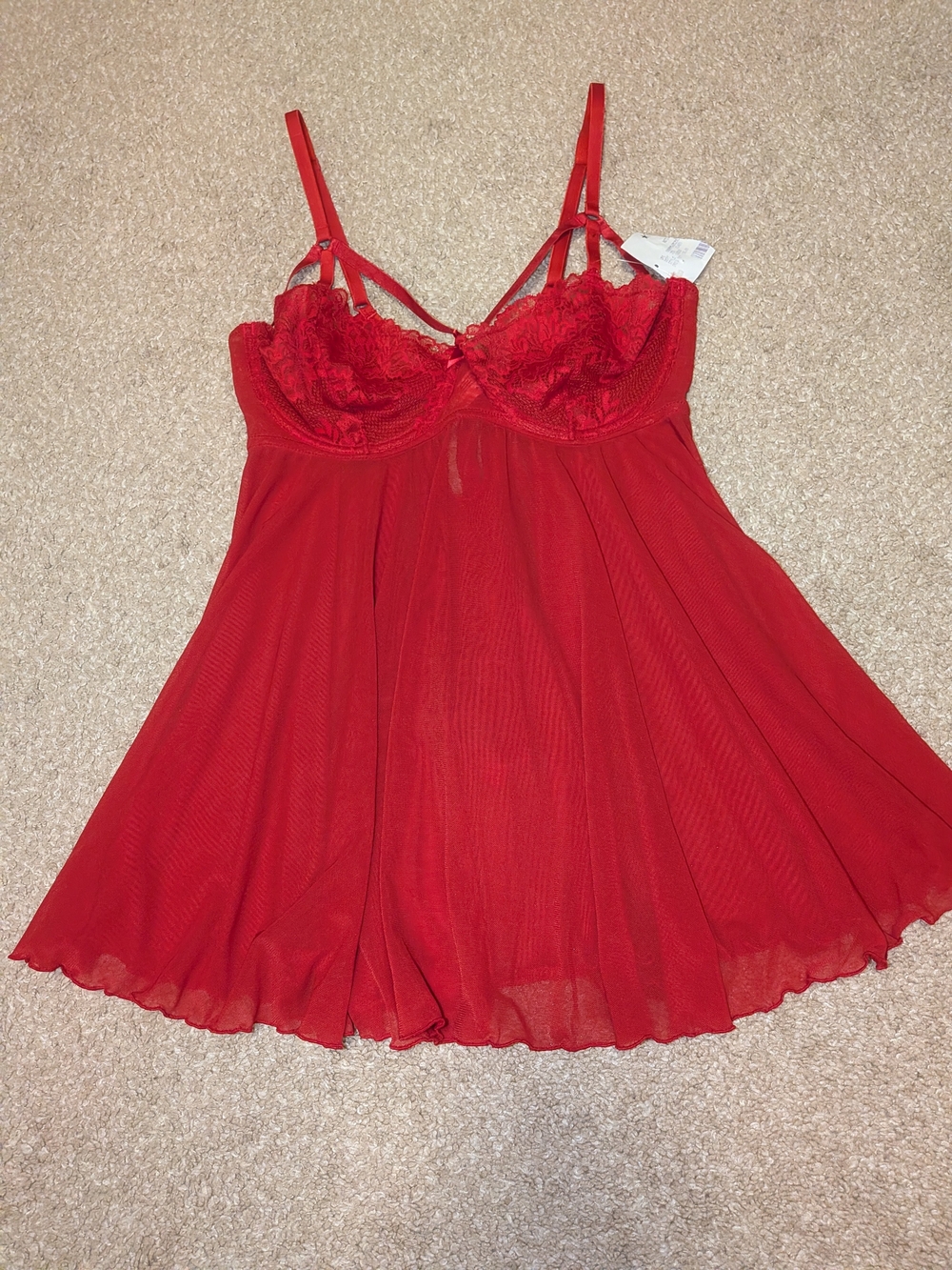 Women's Red Lace Babydoll Nightdress With Matching Panty